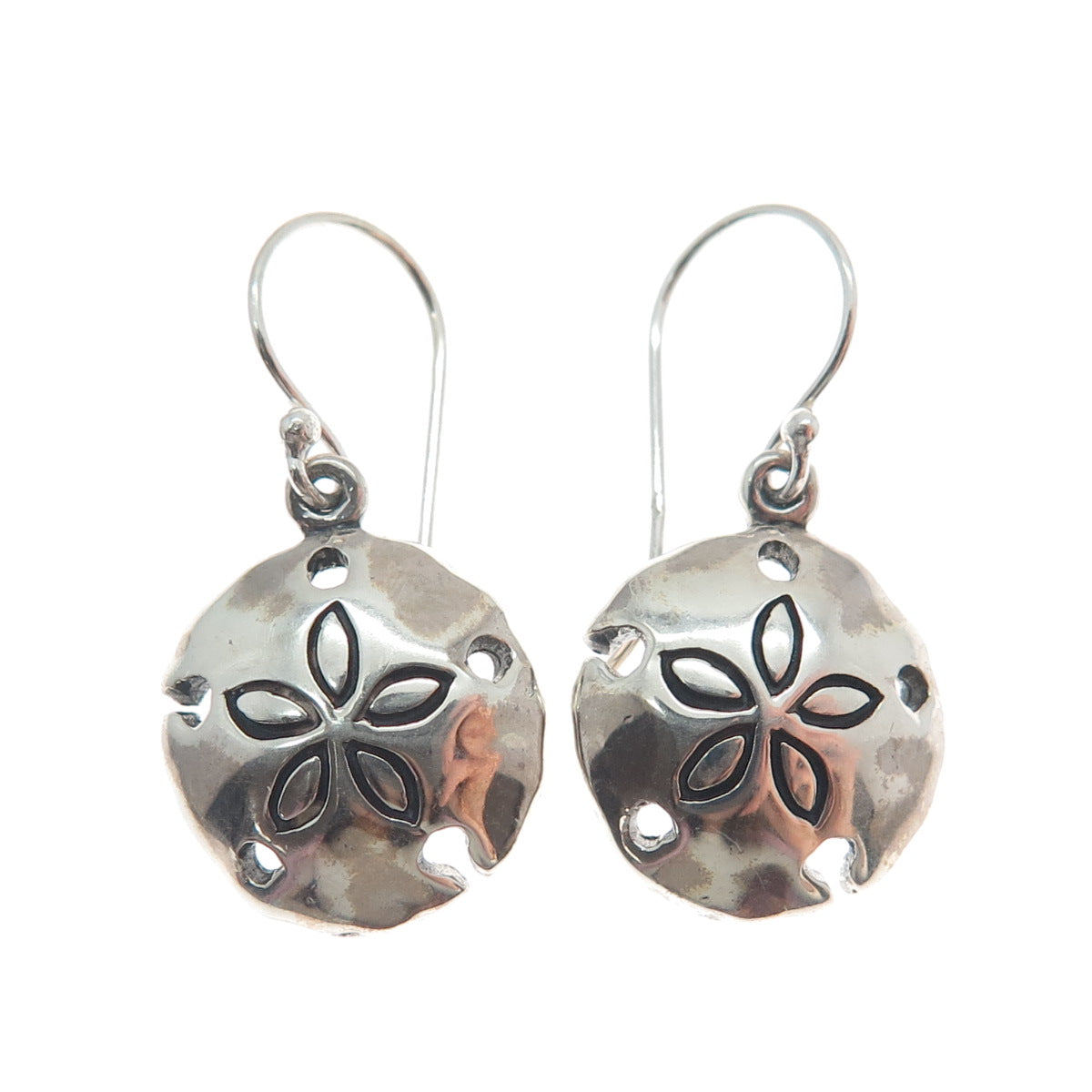 INDIGO 925 Sterling Silver Vintage Sand Dollar Oxidized Dangle Earrings