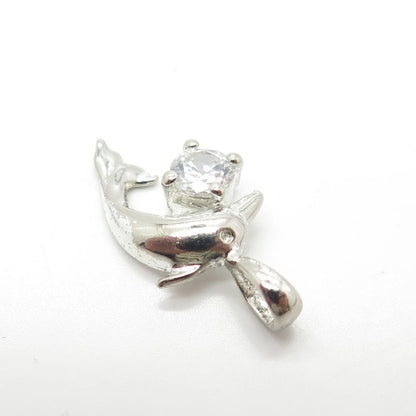 925 Sterling Silver Vintage C Z Dolphin For Good Luck Charm Pendant