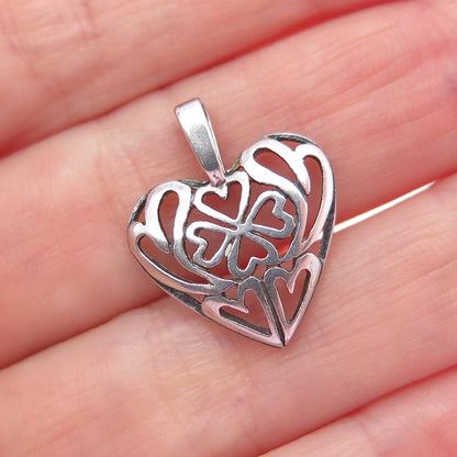 925 Sterling Silver Vintage Clover Heart Oxidized Mini Charm Pendant