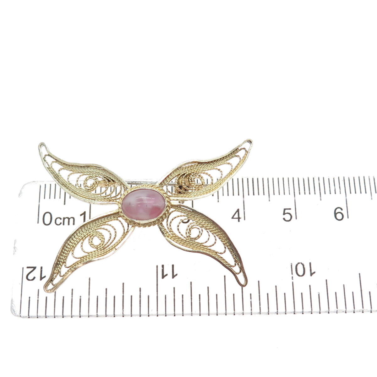 925 Sterling Gold Plated Vintage Israel Real MOP Butterfly Filigree Pin Brooch