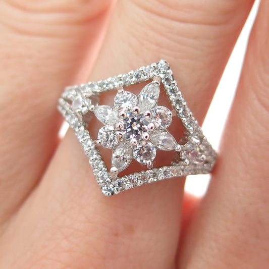 JCM Jacmel Mauritius 925 Sterling Silver Marquise & Round-Cut C Z Ring Size 8.5