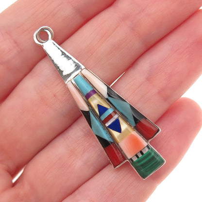 Old Pawn 925 Sterling Turquoise Malachite Sugilite Lapis Coral Onyx MOP Pendant