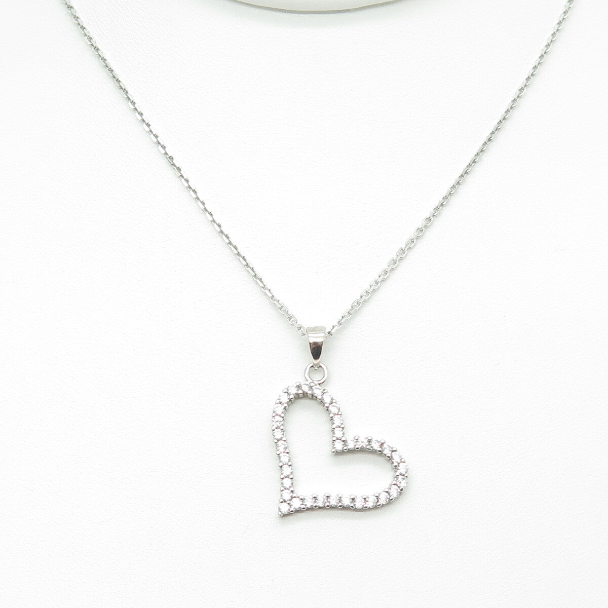 925 Sterling Silver Round-Cut C Z Open Heart Cable Chain Necklace 16"