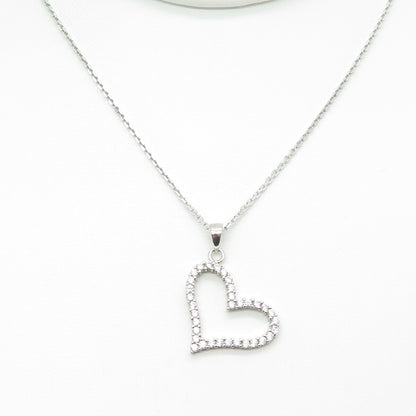 925 Sterling Silver Round-Cut C Z Open Heart Cable Chain Necklace 16"