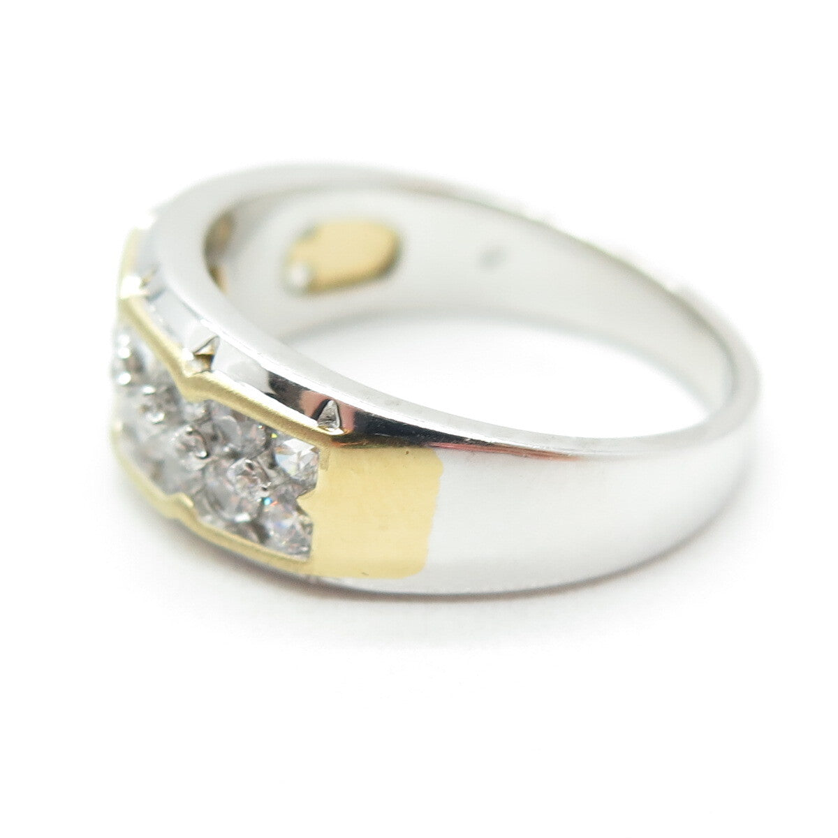 925 Sterling Silver 2-Tone Round-Cut C Z Modernist Ring Size 10.25