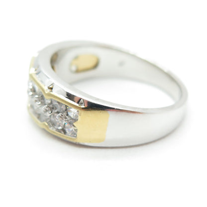 925 Sterling Silver 2-Tone Round-Cut C Z Modernist Ring Size 10.25
