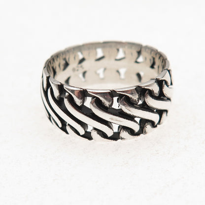 925 Sterling Silver Vintage S-Link Oxidized Wide Band Ring Size 10.25