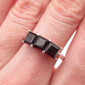 925 Sterling Silver Vintage Real Princess-Cut Red Garnet Ring Size 7.25