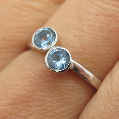 925 Sterling Silver Real Round-Cut Blue Topaz Ring Size 7.75