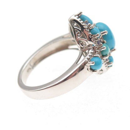 Chuck Clemency 925 Sterling Silver Real Turquoise & Tanzanite Floral Ring Size 8