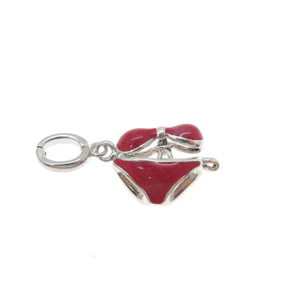 925 Sterling Silver Vintage Red Enamel Bikini Minimalist Charm Pendant