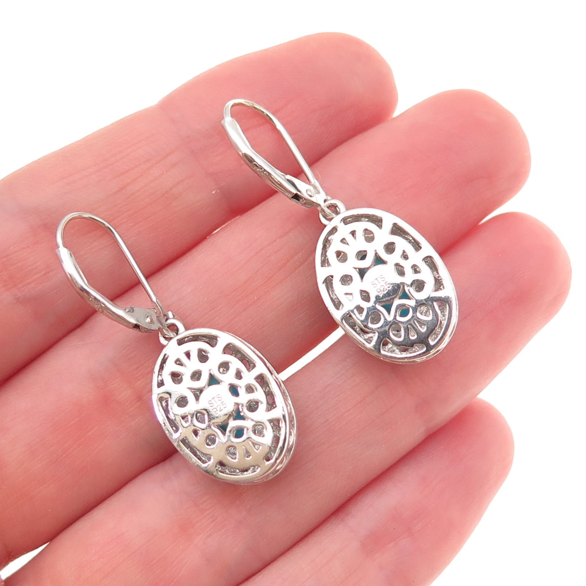 Chuck Clemency 925 Sterling Silver Real Turquoise & Blue Topaz Dangle Earrings