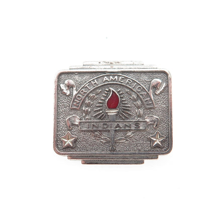 925 Sterling Silver Antique Enamel North American Indians Brooch (missing pin)