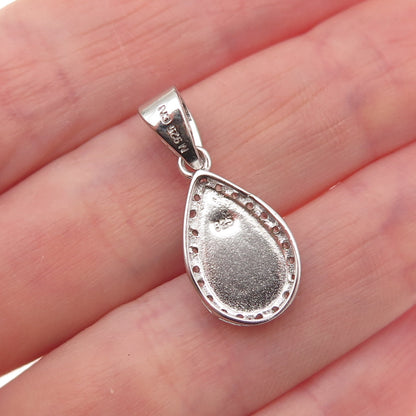925 Sterling Silver Real MOP & C Z Teardrop Charm Pendant