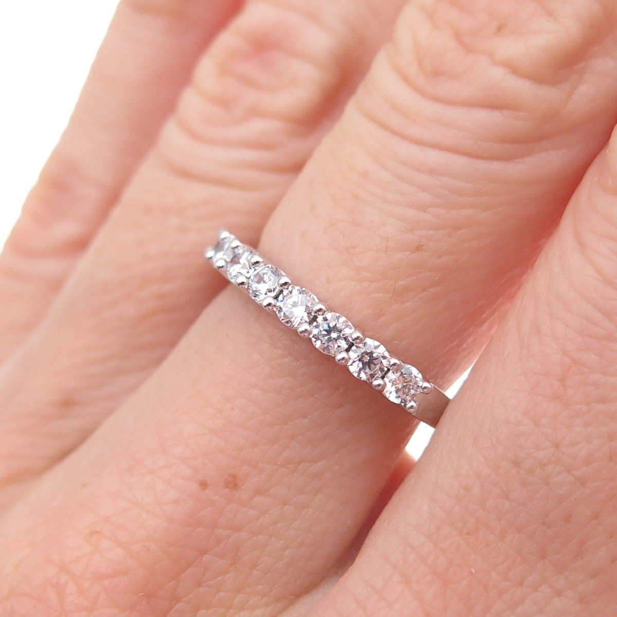 JH Young 925 Sterling Silver Round-Cut C Z Half Eternity Band Ring Size 7