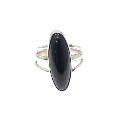 Old Pawn Sterling Silver Vintage Southwestern Black Onyx Tribal Ring Size 7.25