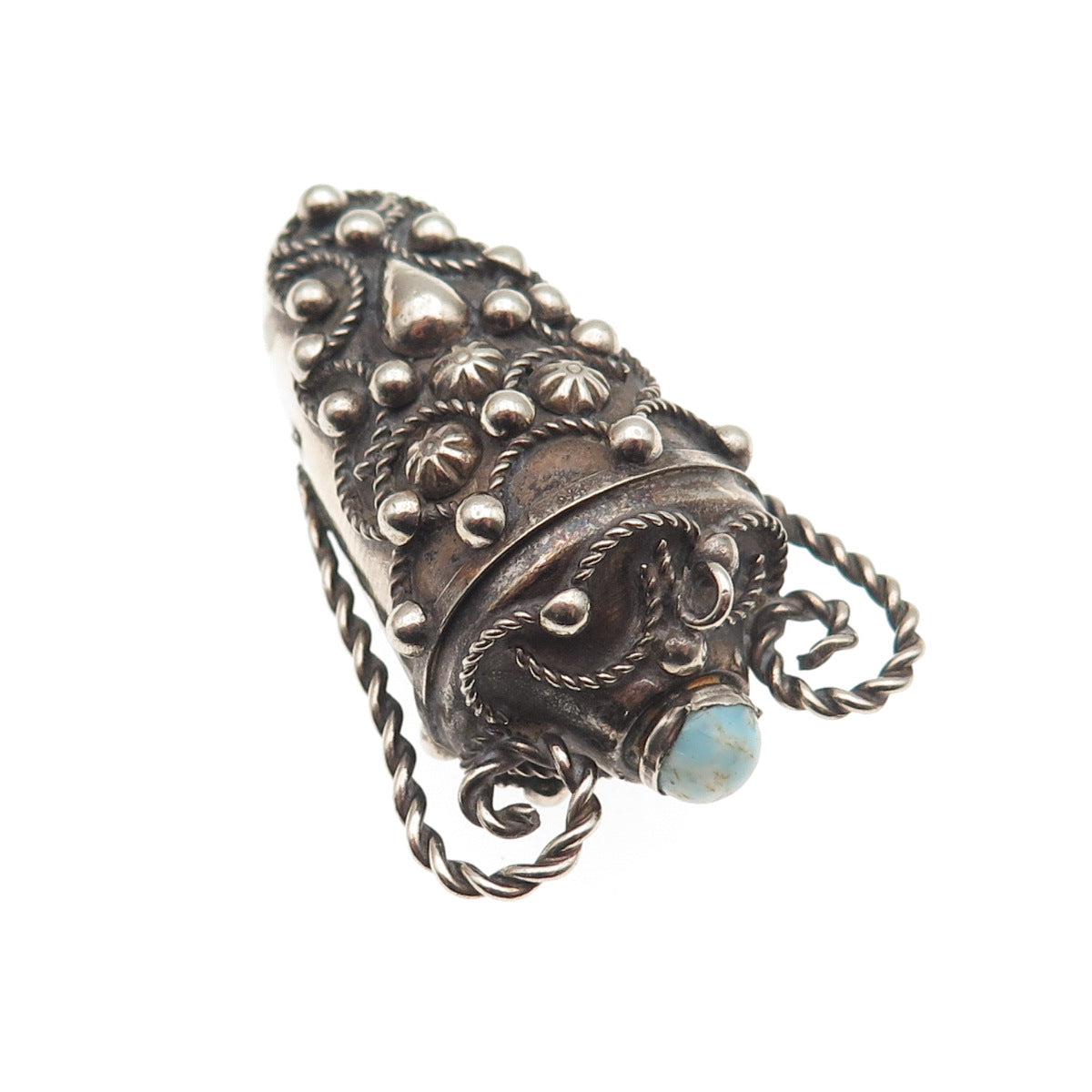 Silver-Tone Antique Art Deco Faux Turquoise Chatelaine Perfume Bottle / Flask