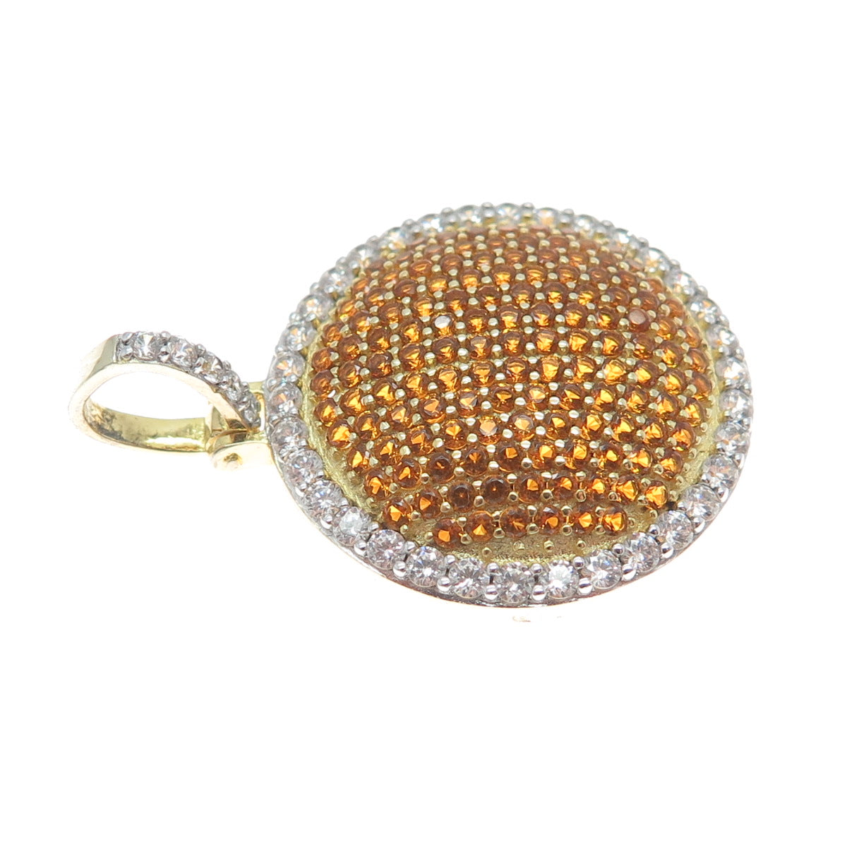 DADWANI 925 Sterling Silver Gold Plated White & Fire CZ Round Pendant