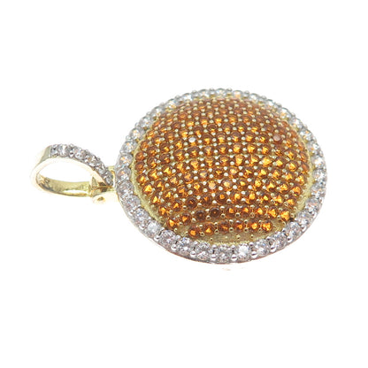 DADWANI 925 Sterling Silver Gold Plated White & Fire CZ Round Pendant