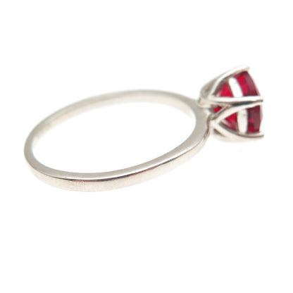 925 Sterling Silver Round-Cut Red C Z Ring Size 6.75
