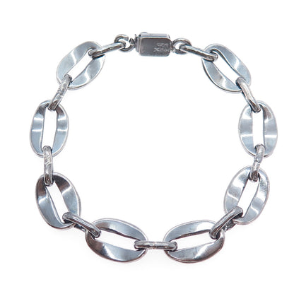 925 Sterling Silver Vintage Mexico Oxidized Coffee Bean Link Bracelet 7.5"
