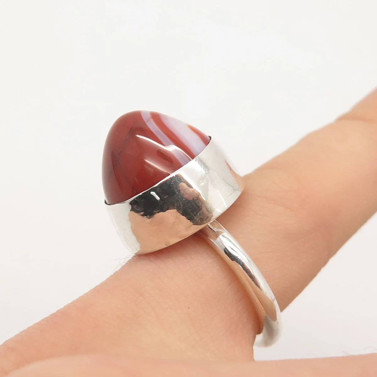 925 Sterling Silver Vintage Real Agate Gemstone Ring Size 4.25