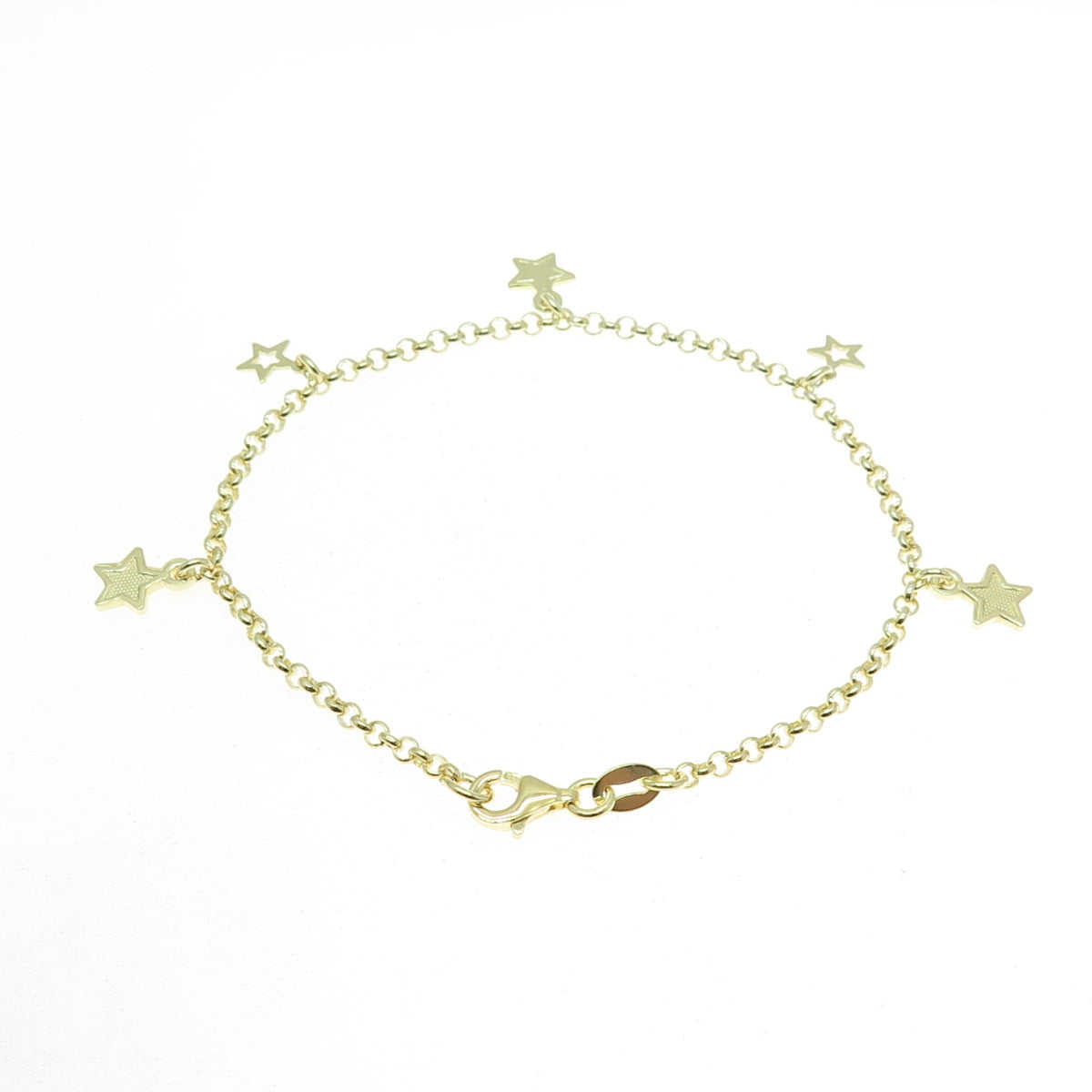 925 Sterling Silver Gold Plated Star Charm Rolo Link Bracelet 7"