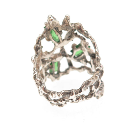 925 Sterling Silver Gold Accent Vintage Real Chrome Diopside Ring Size 8.5
