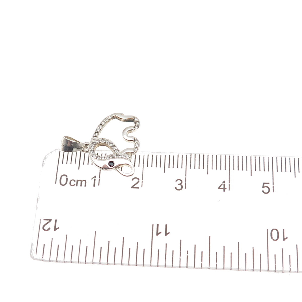 925 Sterling Silver Round-Cut Black & White C Z Elephant Mini Charm Pendant