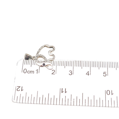 925 Sterling Silver Round-Cut Black & White C Z Elephant Mini Charm Pendant