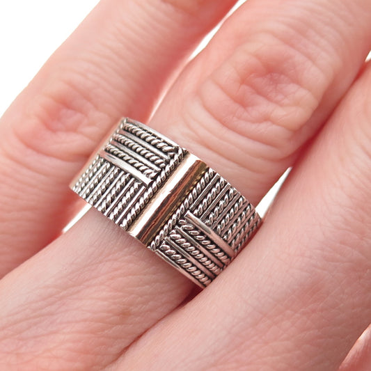 925 Sterling Silver 2-Tone Vintage Modernist Oxidized Ring Size 6.5