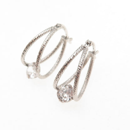 925 Sterling Silver Round-Cut C Z Hoop Earrings