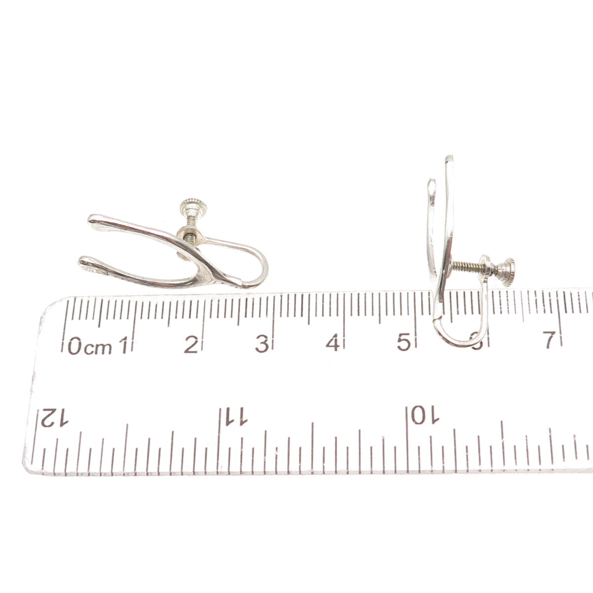 925 Sterling Silver Vintage Wishbone Good Luck Oxidized Screw Back Earrings