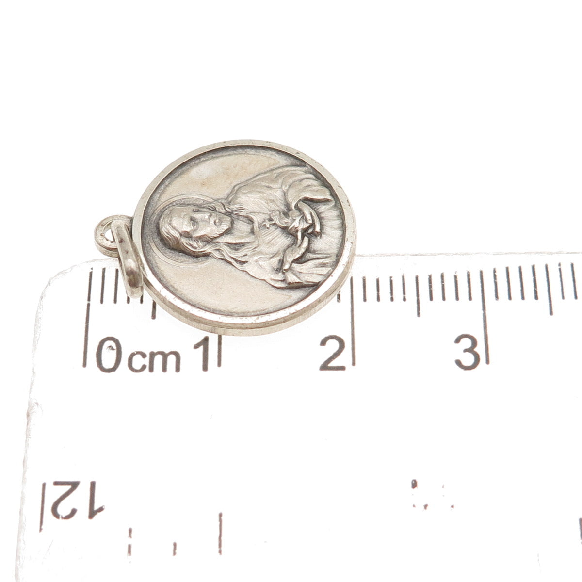 800 Silver Vintage Italy Jesus St. Mary Oxidized Mini Charm Pendant