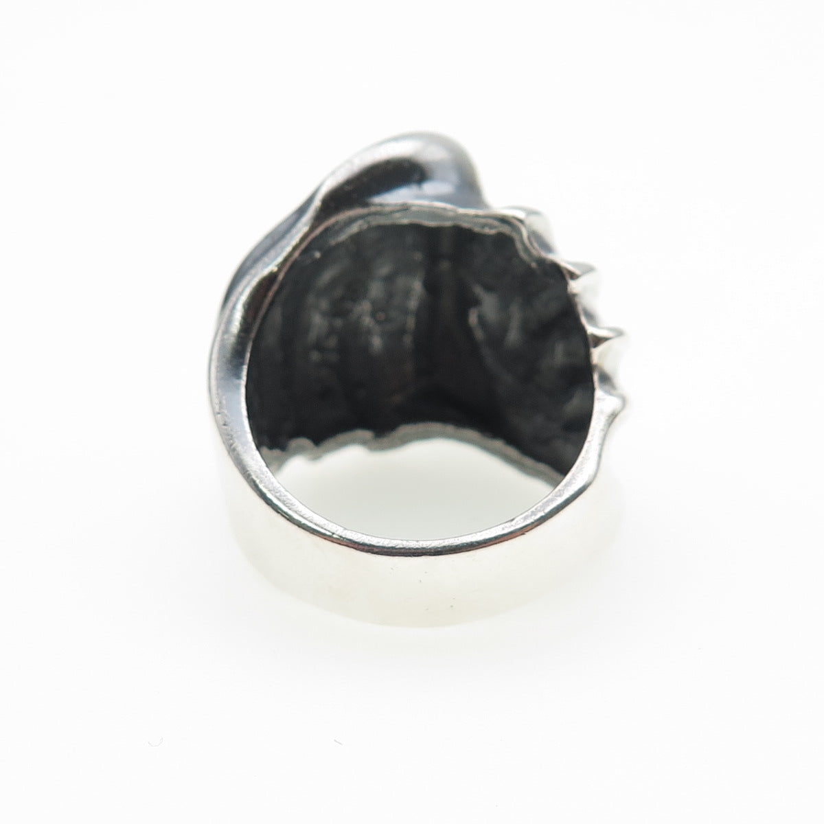 925 Sterling Silver Vintage Mexico Modernist Wavy Dome Oxidized Ring Size 7.5