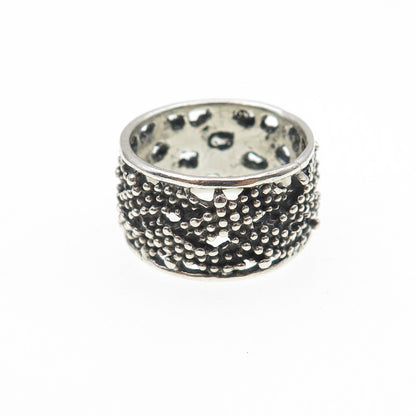925 Sterling Silver Vintage Woven Granulated Oxidized Band Ring Size 6.75
