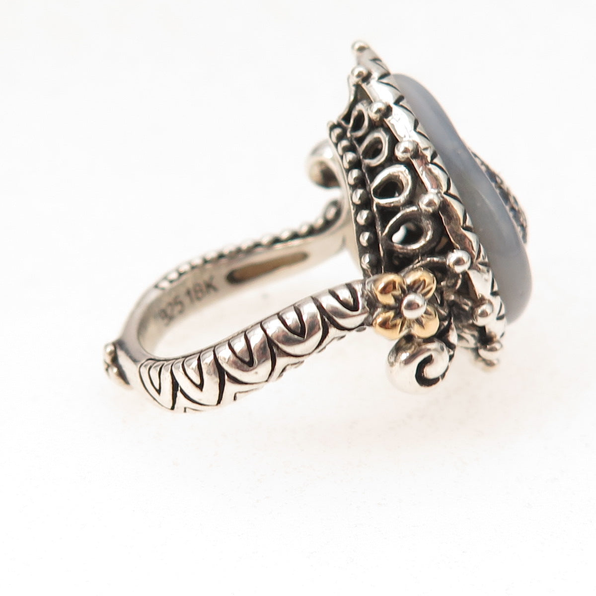 Barbara Bixby 925 Sterling 18K Gold Chalcedony & Sapphire Paisley Ring Size 5.25