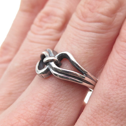 925 Sterling Silver Vintage Modernist Interlocked Oxidized Ring Size 6.75
