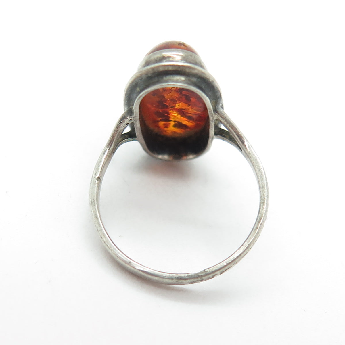 830 Silver Vintage European Real Amber Oxidized Ring Size 5.5