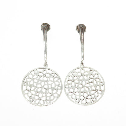 925 Sterling Silver Vintage Flower Disc Dangle Earrings