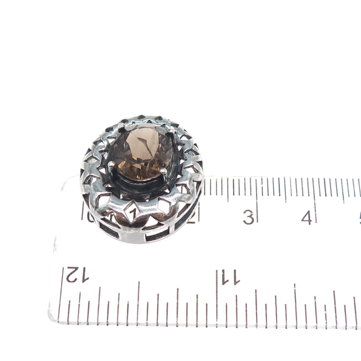 CLYDE DUNEIER CID Sterling Silver Vintage Smoky Quartz Modernist Slide Pendant