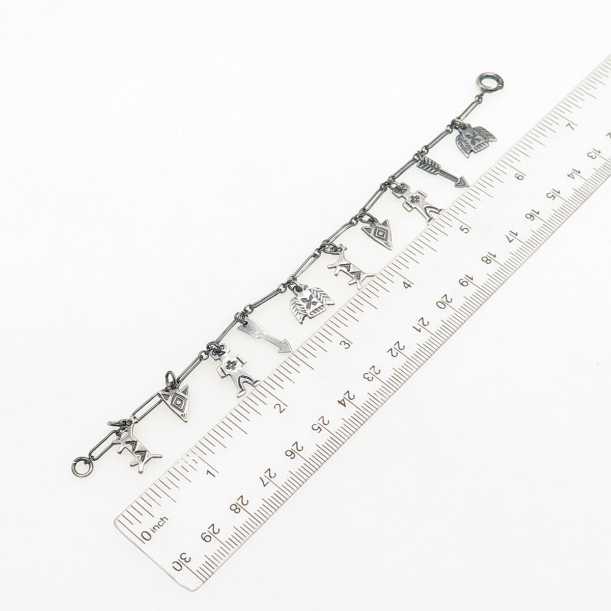 Old Pawn 925 Sterling Antique Southwestern Charm Paperclip Link Bracelet 6.75"