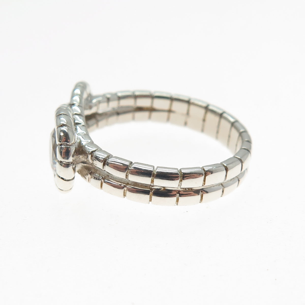 925 Sterling Silver Vintage CII Round-Cut C Z Love Knot Modernist Ring Size 6.25