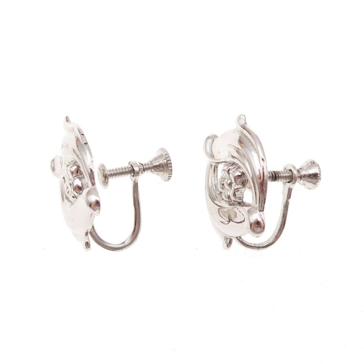 925 Sterling Silver Vintage Floral Screw Back Earrings