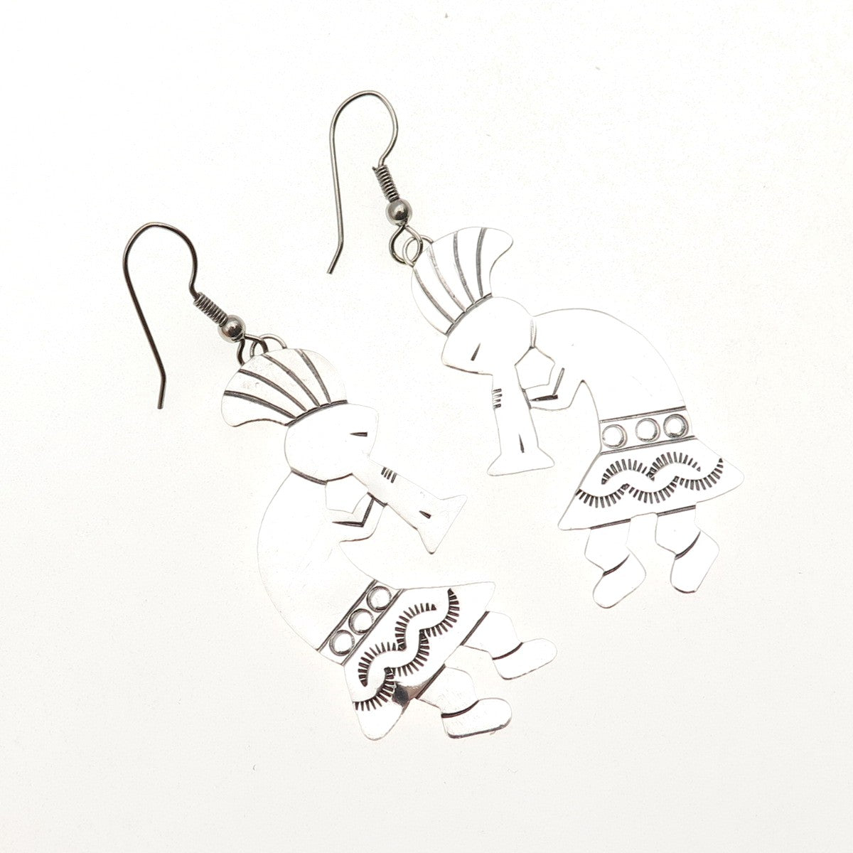 Old Pawn Sterling Silver Vintage Southwestern Kokopelli Tribal Dangle Earrings