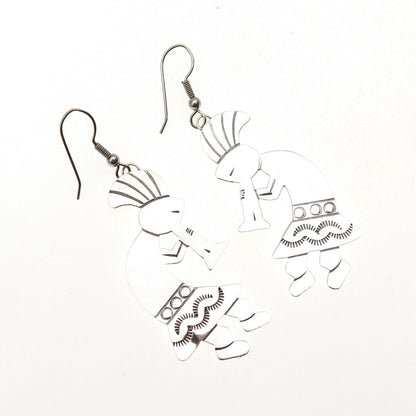 Old Pawn Sterling Silver Vintage Southwestern Kokopelli Tribal Dangle Earrings