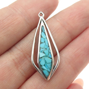 Old Pawn 925 Sterling Silver Vintage Southwestern Turquoise Inlay Tribal Pendant