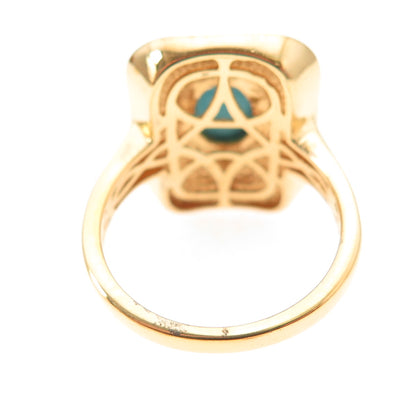 D'Joy 925 Sterling Silver Gold Plated Enamel Real Turquoise Ring Size 8.25