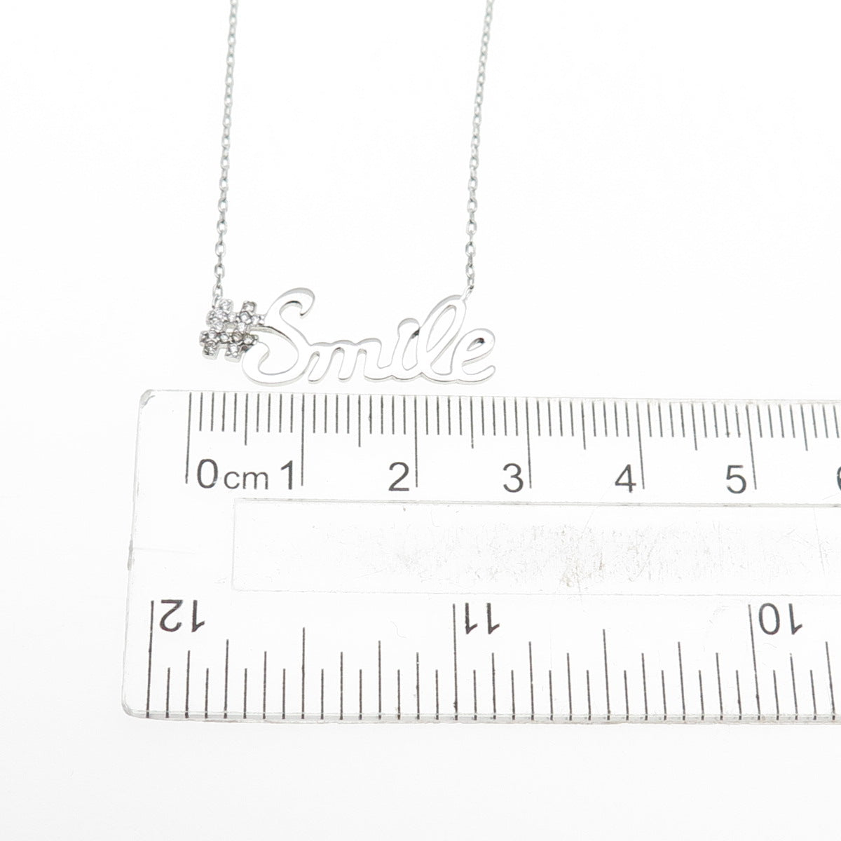 925 Sterling Silver Round-Cut C Z #Smile Cable Chain Necklace 16-18"