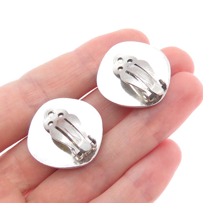 925 Sterling Silver Vintage Modernist Oxidized Clip On Earrings